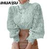 IHUASU Women's Fashion Casual Solid Color Print Long Sleeve Blouses & Shirts