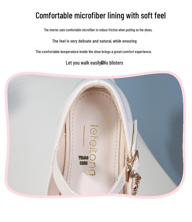 Girls' White Leather High Heels - New 2025 Princess Dance Shoes for Students, Sizes 25-40