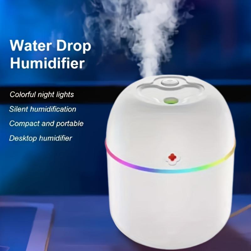 Mini Desktop Humidifier with 7-Color LED, Silent Below 36dB, Ideal for Home, Car, and Office White, Pink, Green
