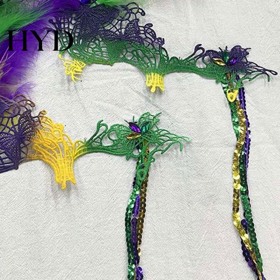 Lace And Bead Masque Masquerade Carnival for Women Mardi Gras Purple Green Yellow Feathered Feather Prom Ball Wedding Halloween Party Favors Vibrant