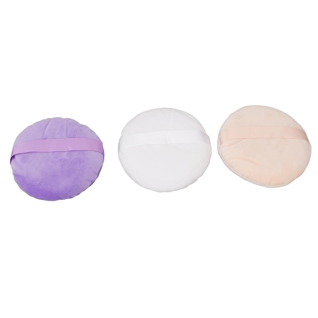 3 PCS Powder Puff Super Large Round Soft Velour Face Powder Pads Portable with Ribbon Makeup Puff