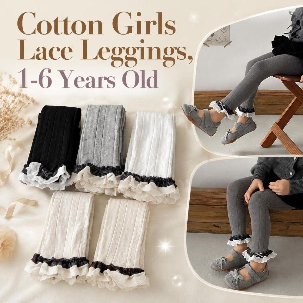 Cotton Girls Lace Leggings Ruffled Children Ankle-length Pants Toddler Ruffle Tights 1-6 Years Old