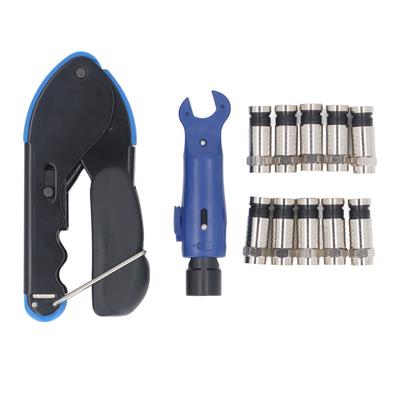 Coax Cable Crimper RG59 RG6 Coaxial Compression Tool with Wire Stripper and 10PCS RG6 F Connectors