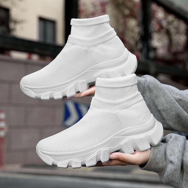 Nowe białe sneakersy unisex do noszenia na co dzień z cholewką do połowy kostki, lekkie, oddychające buty do biegania dla mężczyzn, oryginalne siateczkowe buty tenisowe damskie sportowe