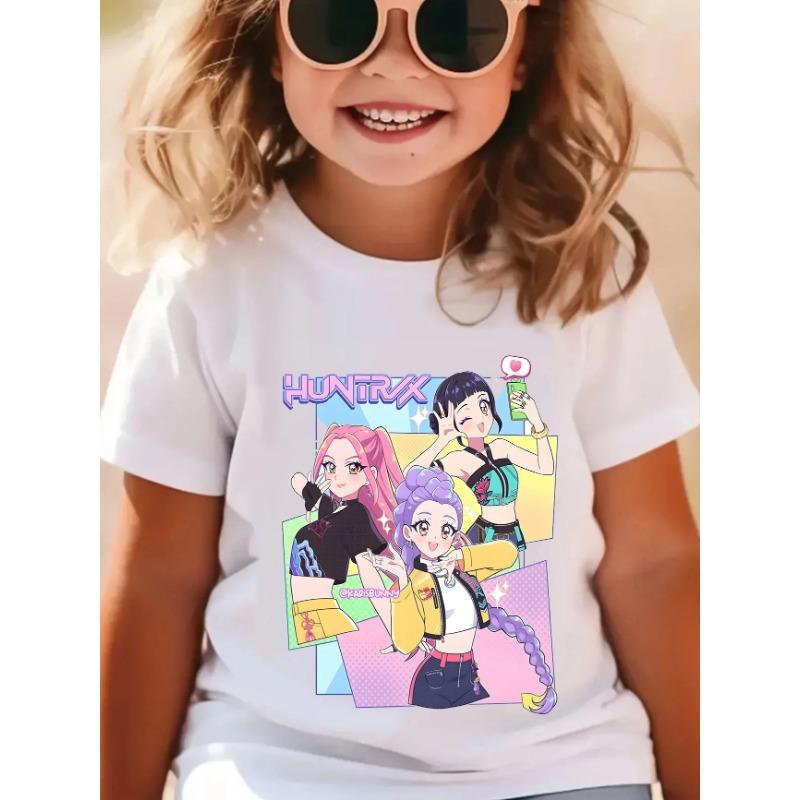 Wave demon hunter print fashionable casual round neck cartoon boy and girl cotton T-shirt