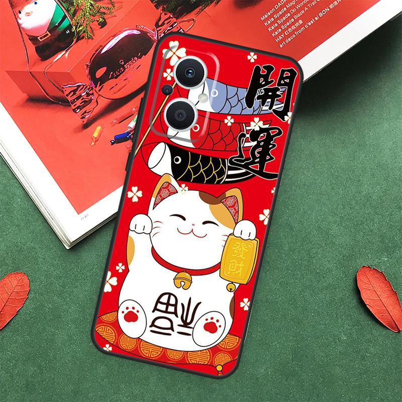 China cute lucky cat Case For OPPO Reno 10 11 12 13 14 Pro 11F 12F 13F 14F 7 8 Lite OPPO Find X9 X8 X5 Pro Cover