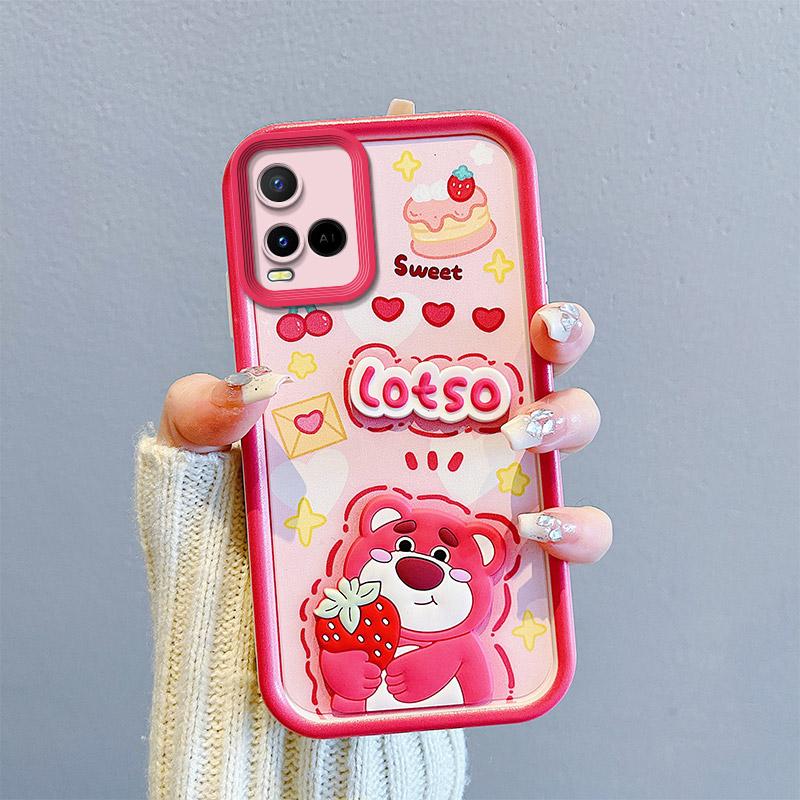 KEYSION Stoßfeste Hülle für VIVO Y21 Y21S Y33S Y33T mit Umhängeband, weiches Silikon, süße 3D-Cartoon-Puppe, Telefon-Rückseite für VIVO T1X