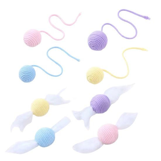 Cotton String Ball Teething Toy Built-in Sand Rattle Interactive Rope Toy Bite-Resistant Tooth Grinding Cat Play Toy for Pet