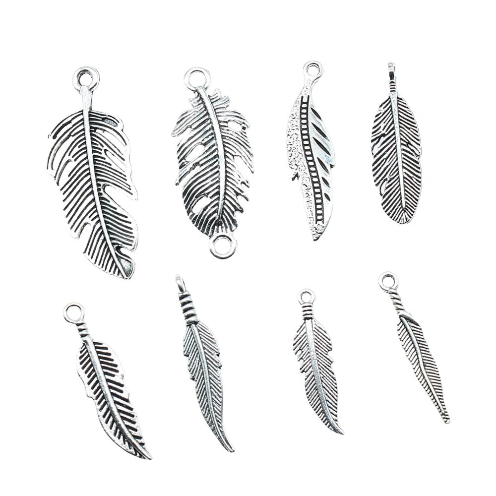 20pcs Feather Charms Feather Pendants Jewelry Making Feather Charms For Bracelet Making Antique Silver Color
