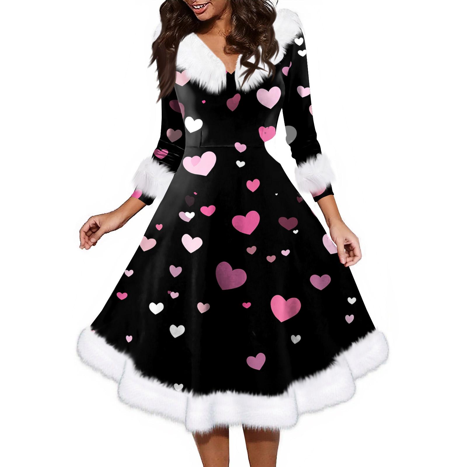 

Женское модное повседневное платье с v-образным вырезом и рождественским принтом для вечеринки с длинными рукавами L чёрный