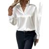Elegant Long Sleeve V-Neck Silk-Like Top for Women, Perfect for Office & Evening Wear