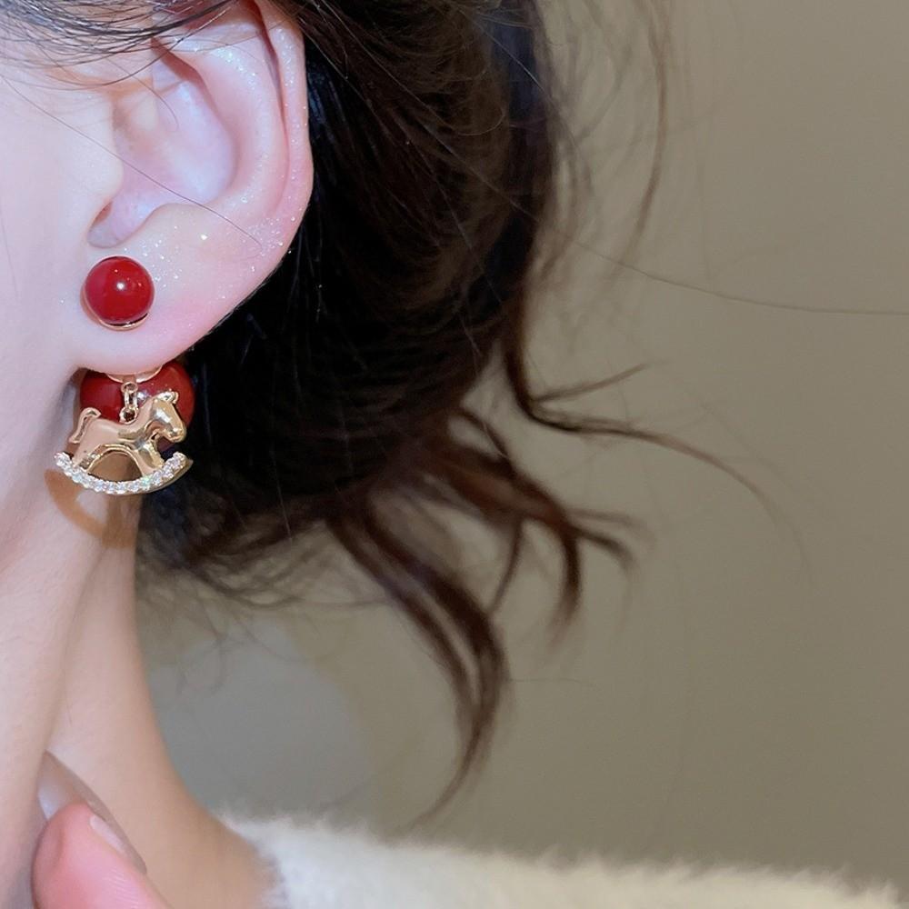 Chinesisches Pferd Neujahr Tierkreiszeichen Pferd Ohrringe Schaukelpferd Hängeohrringe Neujahrsgeschenk