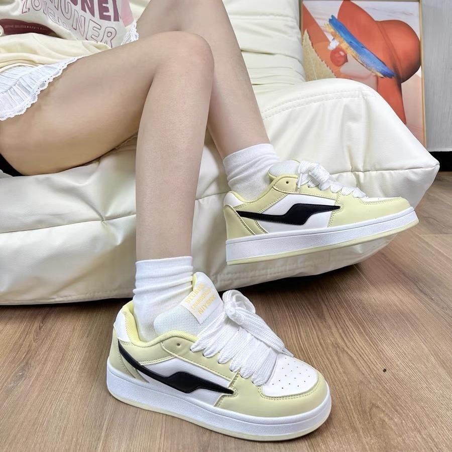 

Корейская версия ретро-кедов на платформе для женщин в стиле колледжа, универсальные, 2025, новые белые туфли, повседневные туфли для скейтбординга 35