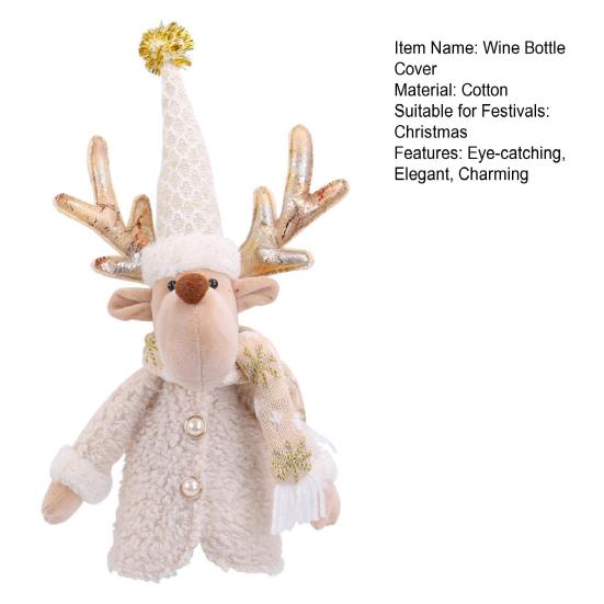 Christmas Wine Bottle Cover 3D Plush Santa Reindeer Snowman Champagne Bottle Topper Xmas Red Wine Bottle Bag for Holiday Dining Table Decor
