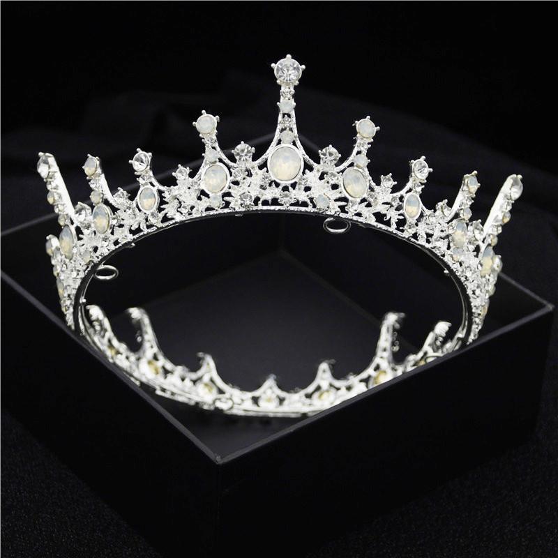 Baroque Vintage Royal Queen King Round Crystal Wedding Crown Bridal Tiaras and Crowns Diadem Bride Hair Jewelry Accessories