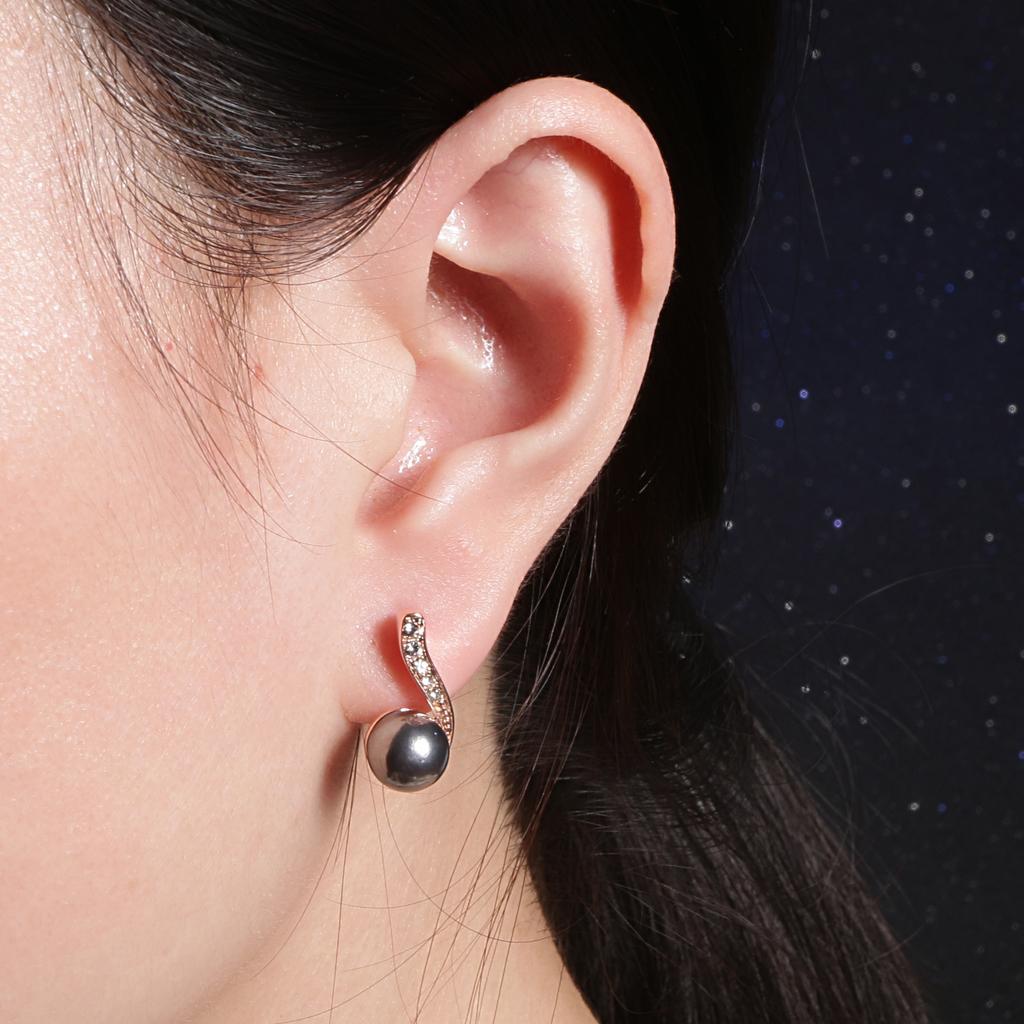 Black Imitation Pearl Stud Earring For Women Korean Fashion Rose Gold Color Jewelry Austrian Crystal Top Quality ZYE668