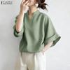 ZANZEA Women Casual V-Neck Solid Color Loose Half Sleeve Blouse