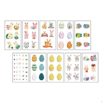 10 Feuilles Autocollants Temporaires de Pâques, Autocollants pour Mains Corps Visage pour Enfants, Dessin Animé