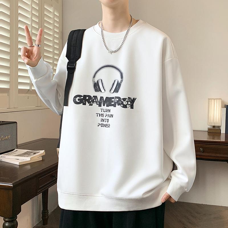Men's Round Neck Hoodie, New Style: Spring, Autumn & Winter, Plus Velvet, Long Sleeve, Youth & Big Kids Trendy T-shirt