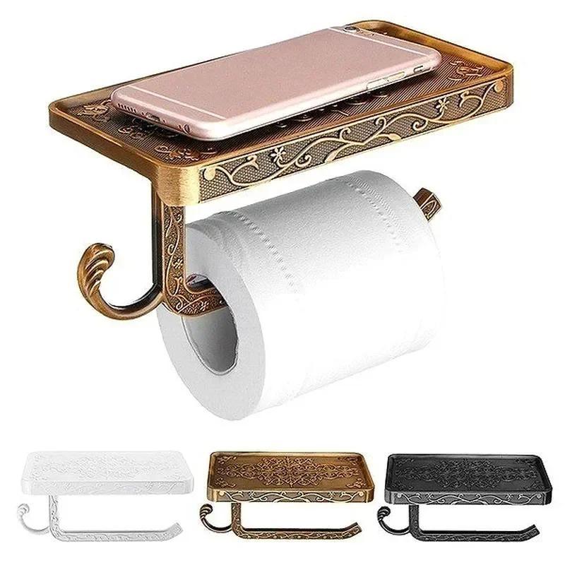 2025 New Bathroom Towel Rack Toilet Paper Holder Box Antique Carved Zinc Alloy Bathroom Paper Mobile Phone Holder with Shelf