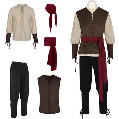 2025 Viking Pirate Costume Set: Medieval Vest, Shirt, Jodhpur Pants & Accessories