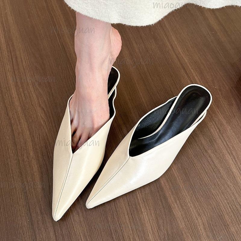Damen Sommerschuhe Luxus Fußbekleidung PU-Leder Outdoor Spitz zulaufend Mittlerer Absatz Mules für Damen Trends 2026 Mules Femme