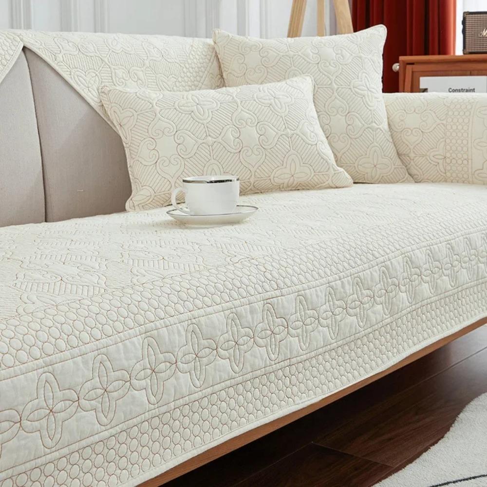 Pure Cotton Sofa Cushion Anti-slip Embroidered Sewing Pad Cream Color Cotton Quilted Fabric Direct Manufacturer Wholesale