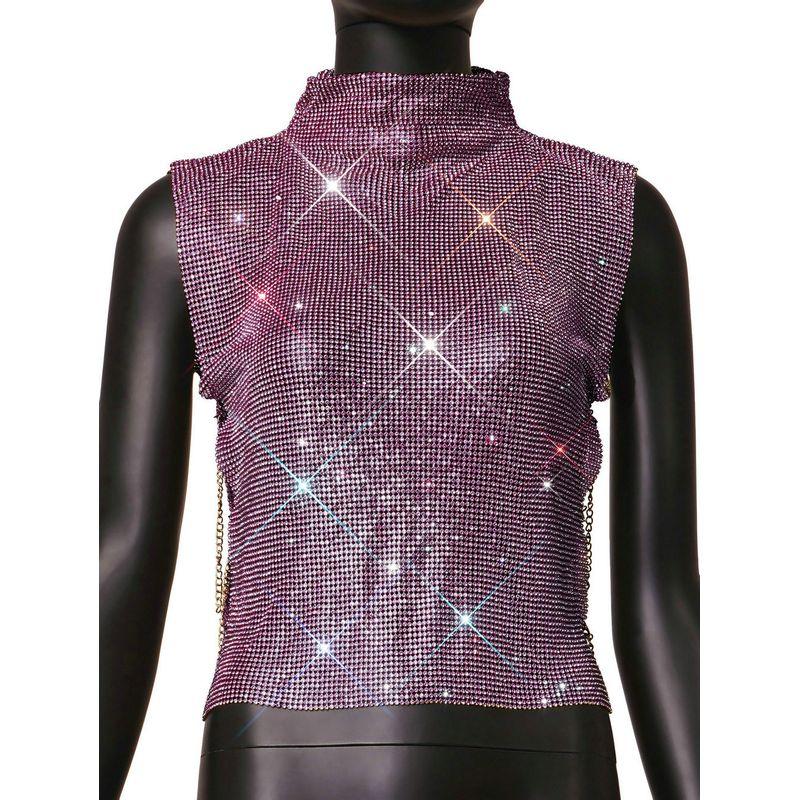 Amazon Cross-Border New Product Metal Vest Full of Rhinestones High-Neck Top Christmas Hot Girl Party Rhinestone Vest Top