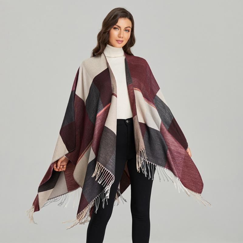 New women's scarf shawl retro fashion jacquard split fork thickened warm shawl cape