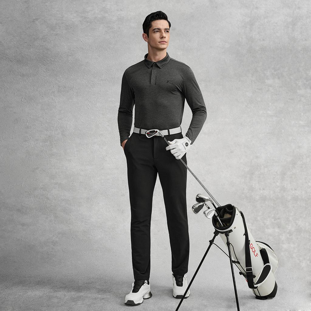 FILA Golf Series Fashion Versatile Sports Comfortable Knitted Long Sleeve Polo Shirt Men tops Gray A11M615214FMG