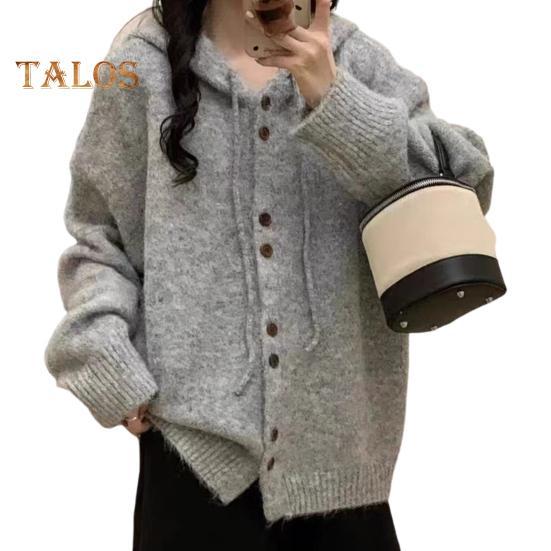 Női pulóver kabát kapucnis húzózsinór hosszú ujjú kötőkabát egyszínű gombok záródás alkalmi kötés felsőruházat