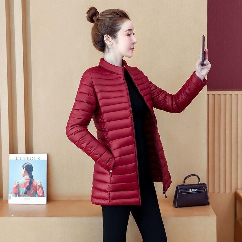 Women's New Stitched Stand Collar Zipper Pocket Fashion Solid Color Slim Fit Versatile Casual Long Sleeve Parkas