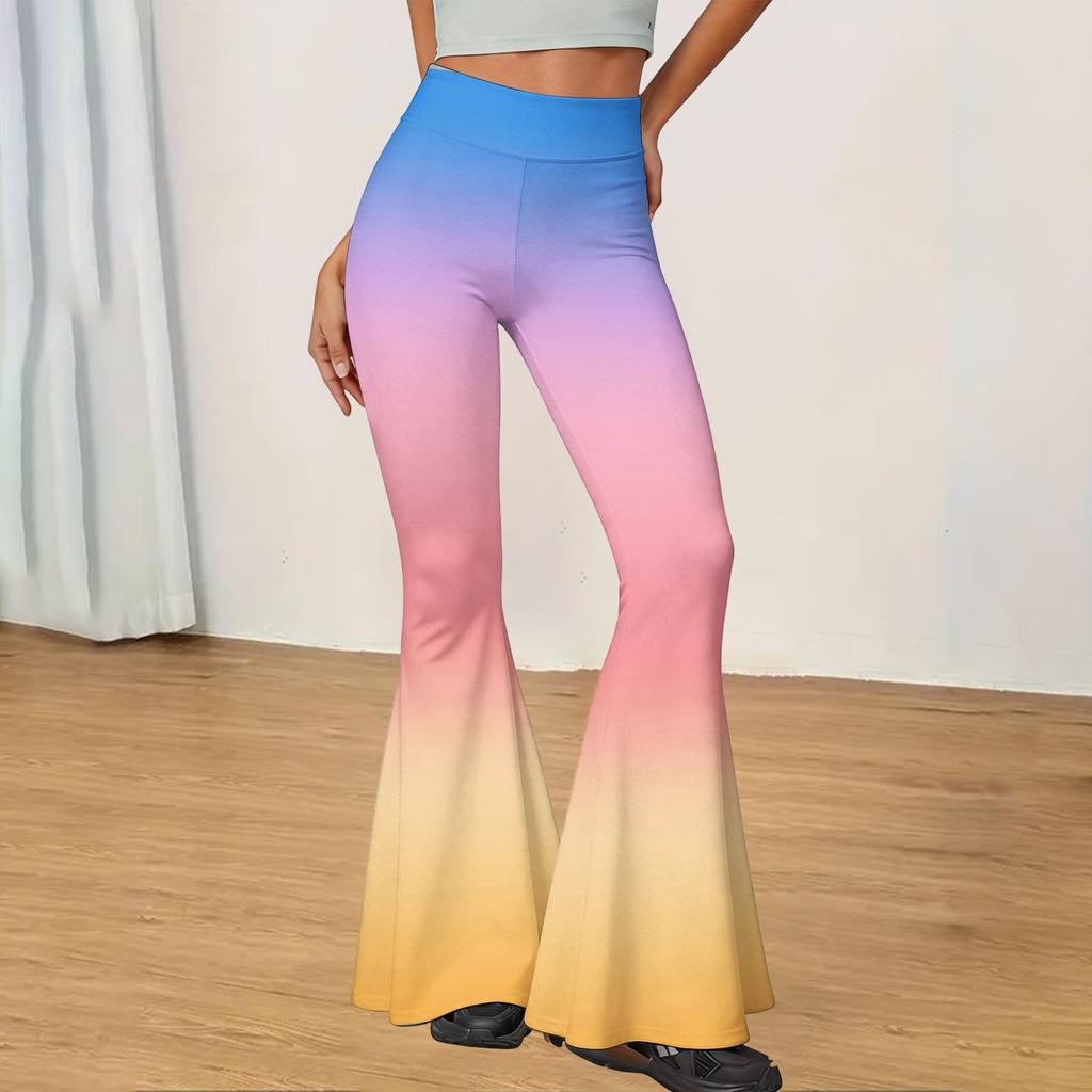 Damen High Waist Ausgestellte Yogahose mit Farbverlauf Print Schmal Geschnitten Stretch Lässige Schlaghose für den Alltag
