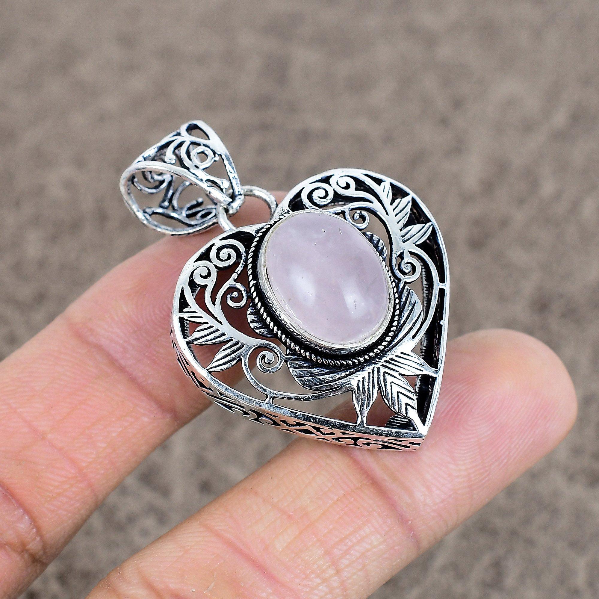 

Rose Quartz Gemstone Handmade 925 Sterling Silver Jewelry Pendant 1.77 KKG-29