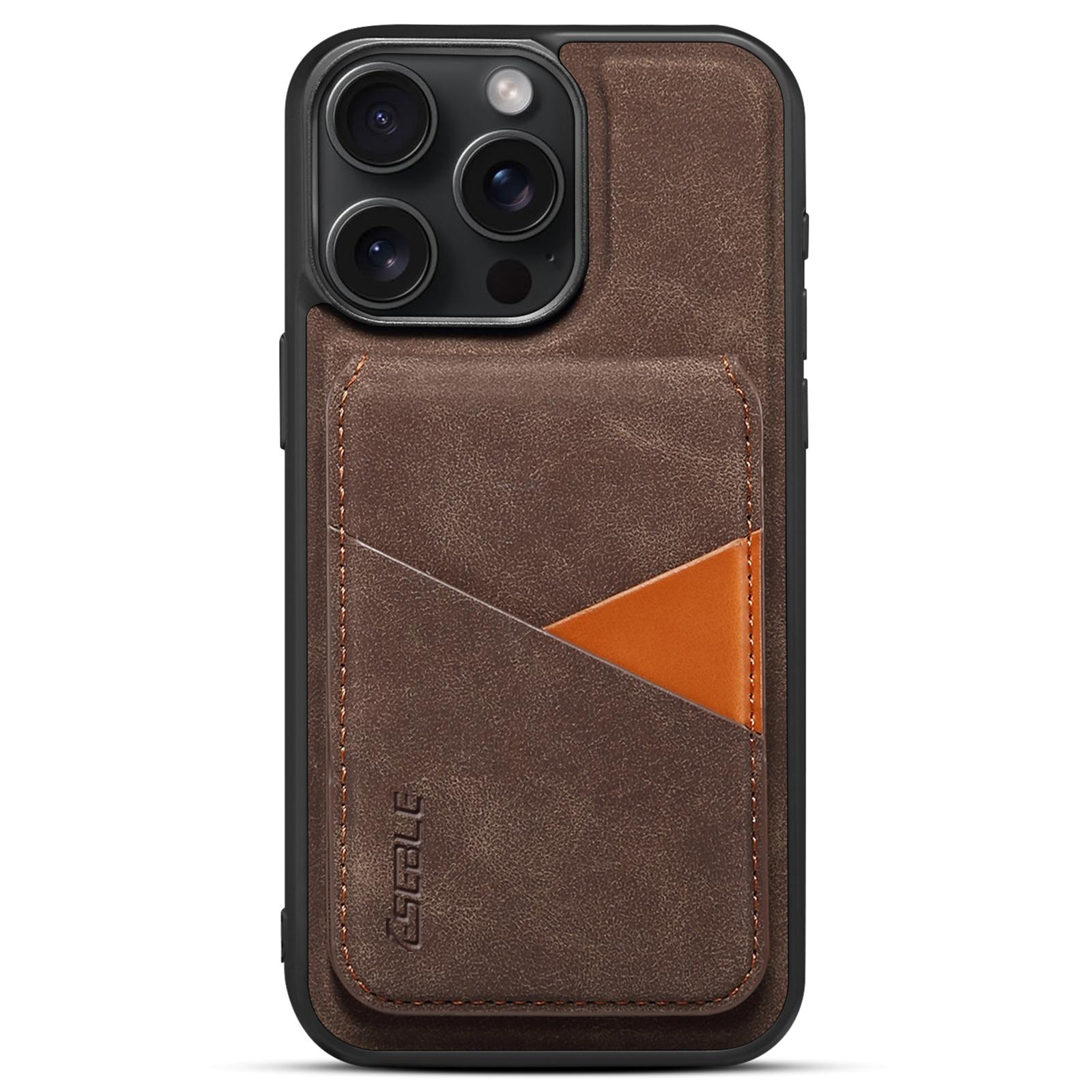 

ESEBLE E2 For iPhone 16 Pro Max Magnetic Case RFID Blocking Retro Leather Back Cover with Detachable Card Holder Coffee
