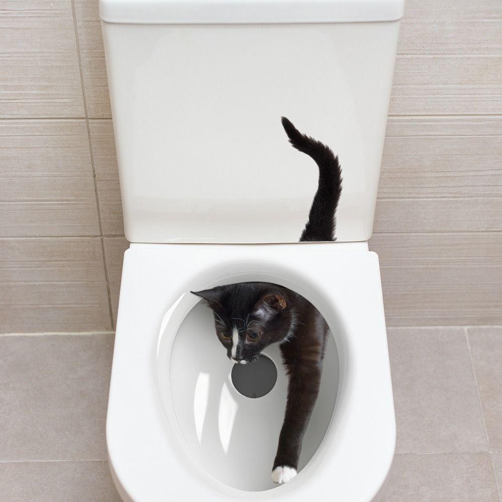 Self-Adhesive 3D Toilet Lid Stickers Funny Cat WC Sticker Cute Toilet Seat Decals