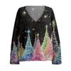Women's Fashion Casual Long Sleeve Christmas Star Print V-Neck Top