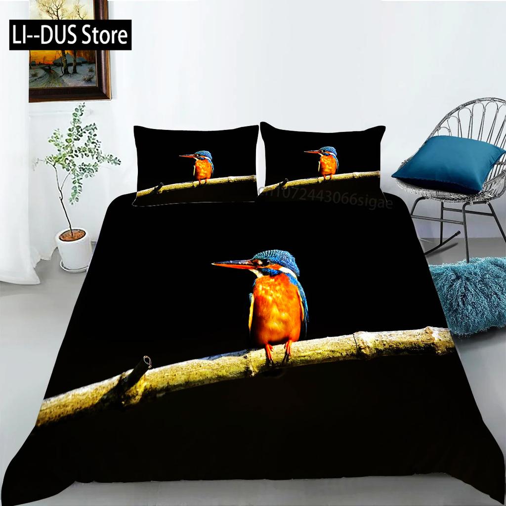 Kolibri påslakan Set King/Queen Storlek Liten Och Söt Tropisk Fågel Gul Blomma Gröna Blad Sängkläder Set Kvinnor