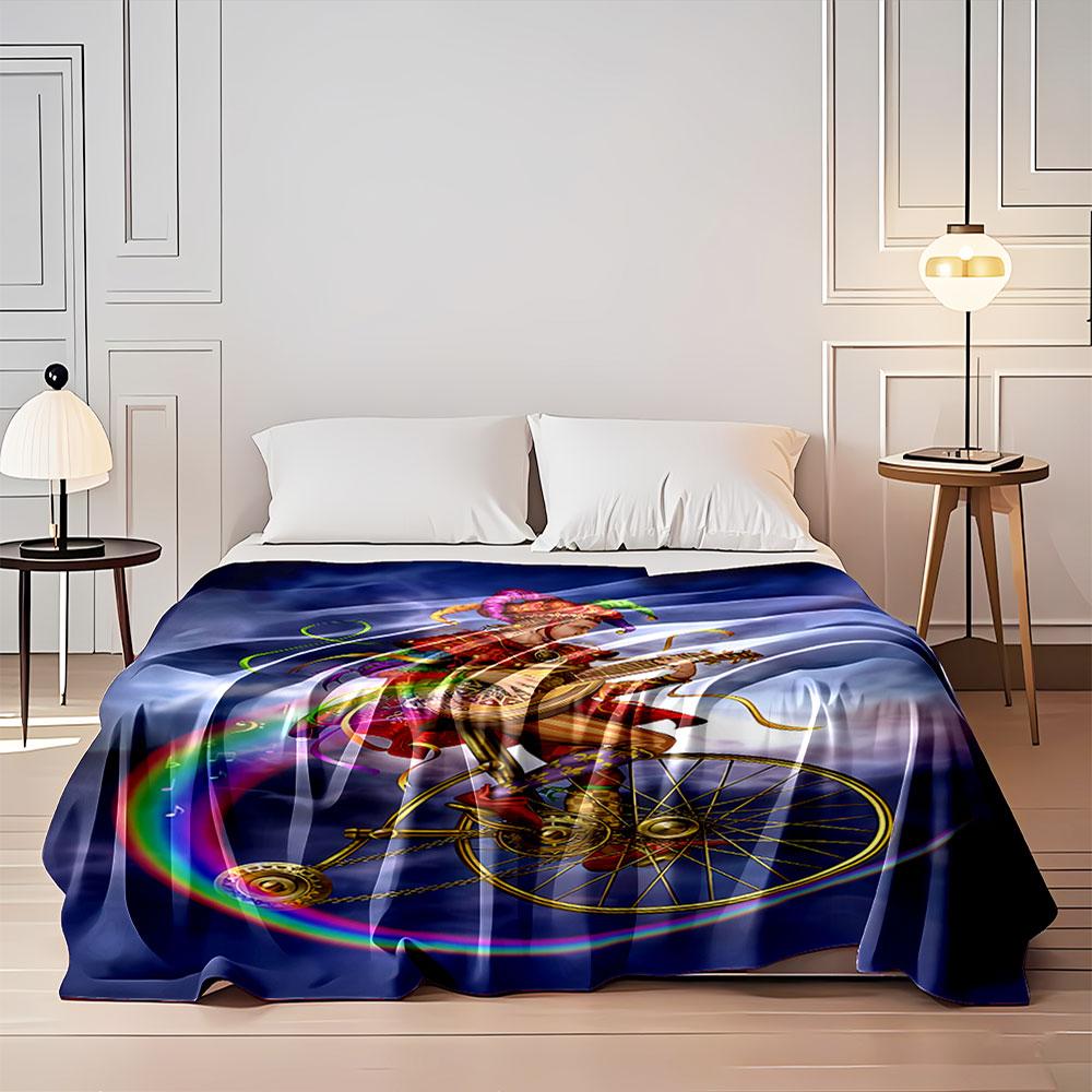 Colorful Jester on Unicycle Blanket for all seasons blanket lunch break throw gift