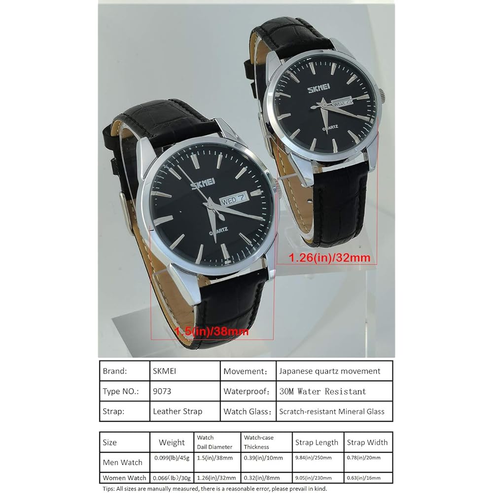 Men's Classic Analog Quartz Watch Black Waterproof Leather Band Lightweight Casual Date Display