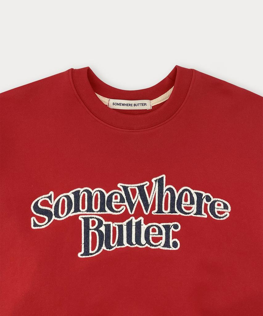 Sseomweeobeoteo Denim Wave Logo Sweatshirt - Red