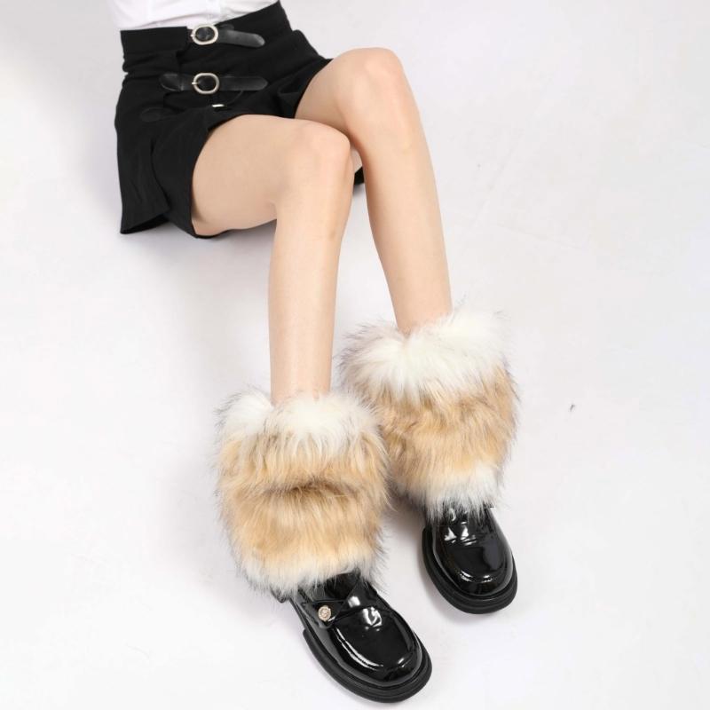 Women's Fashionable Plush Leg Warmers for Adding Warmth Cold Weather Thermal Fuzzy Furry Boot Covers Footless Socks