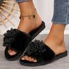 Fashion Elegant Floral Detor Cotton Slippers Women 2025 Solid Color Slip On Fur Slippers for Woman Faux Fur Indoor Plush Slides Female