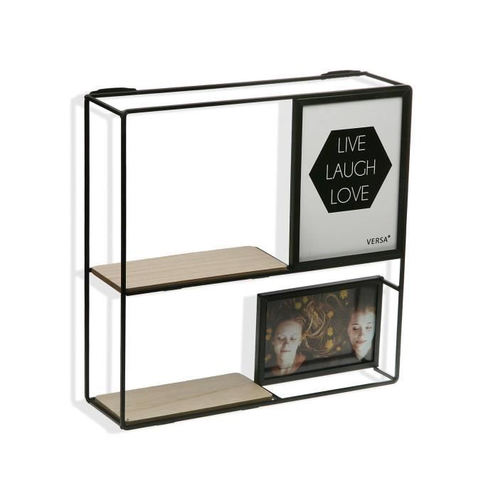 Étagère murale de style industriel Mumbai - 33 x 33 x 9,5 cm - avec 2 étagères en bois et métal - Marron - Versa