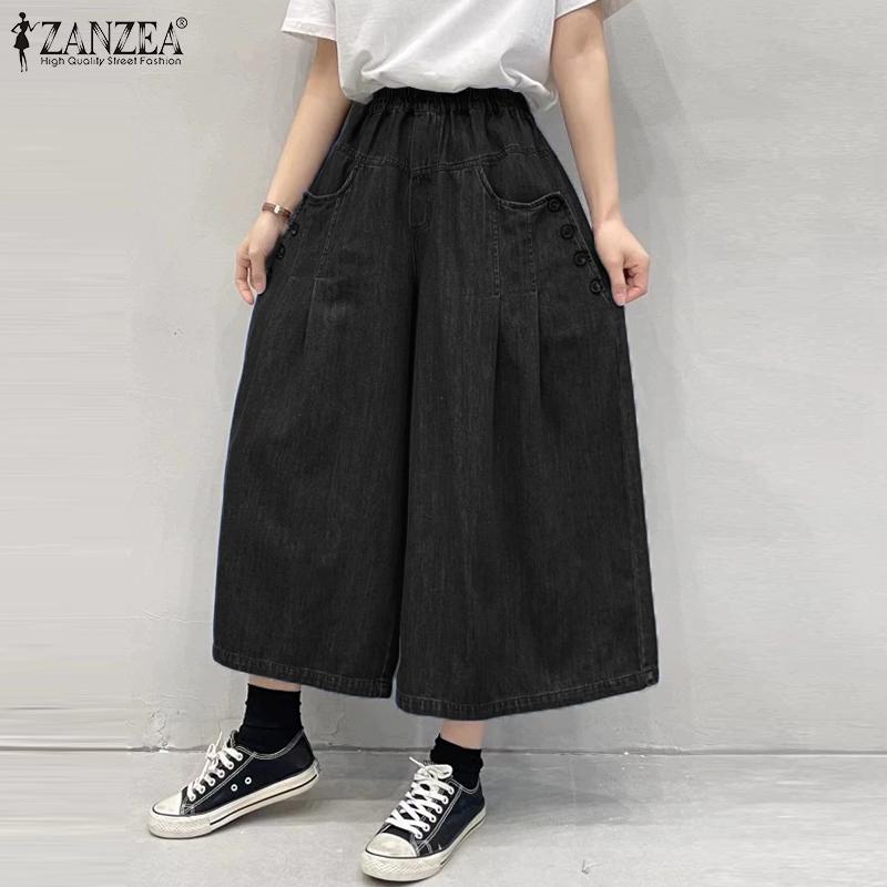 ZANZEA Damebukser med vide ben og elastisk midje