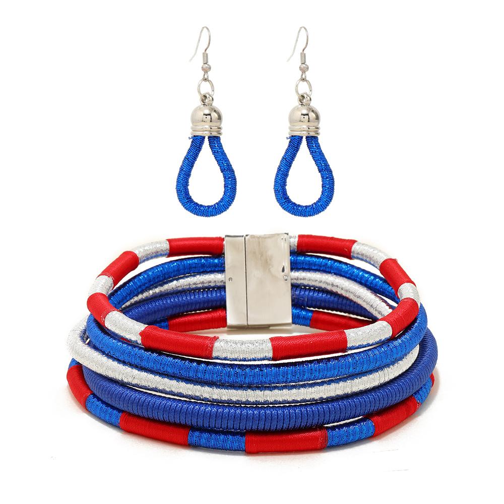 Africa Tribal Neck Jewelry Multilayer Colorful Rope Weave Chunky Bib Statement Necklace Earrings Set For Women Party Accessories