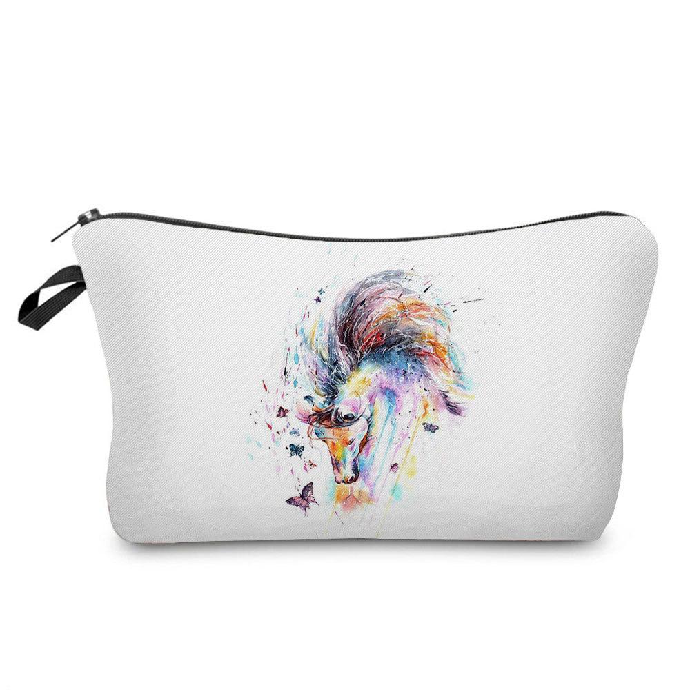 Women Colorful Horse Print Cosmetic Bag Toiletries Organize Travel Storage Case 6755