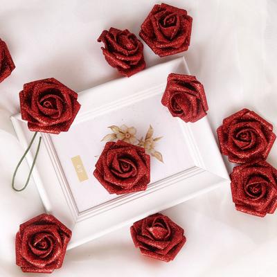 60 Pezzi Fiori Artificiali Rose Dorate Rose Artificiali Glitterate Fiori 5.5cm Rose in Schiuma Fiori Finti con Gambo per Matrimonio Festa Decorazioni Centrali Fai da Te