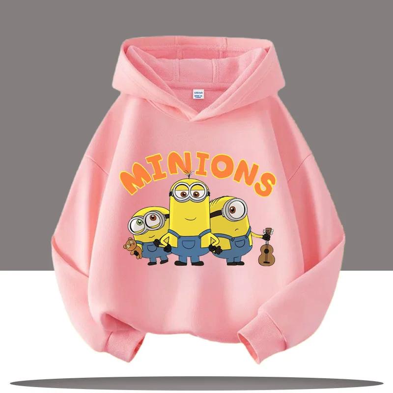 Children's Hooded Sweatshirt for Boys, Girls' Casual Top, The Kid from Dad's Gang, Minions Cartoon Print, Fall/winter Clothing