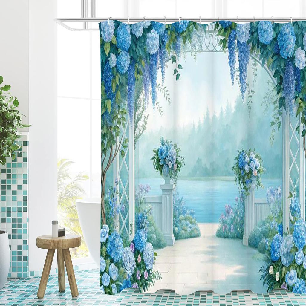 2D Gauze Curtain Printing Pink Shower Curtain, Bathroom Shower Waterproof Curtain with 12 Hooks, Home Decoration, Free Delivery